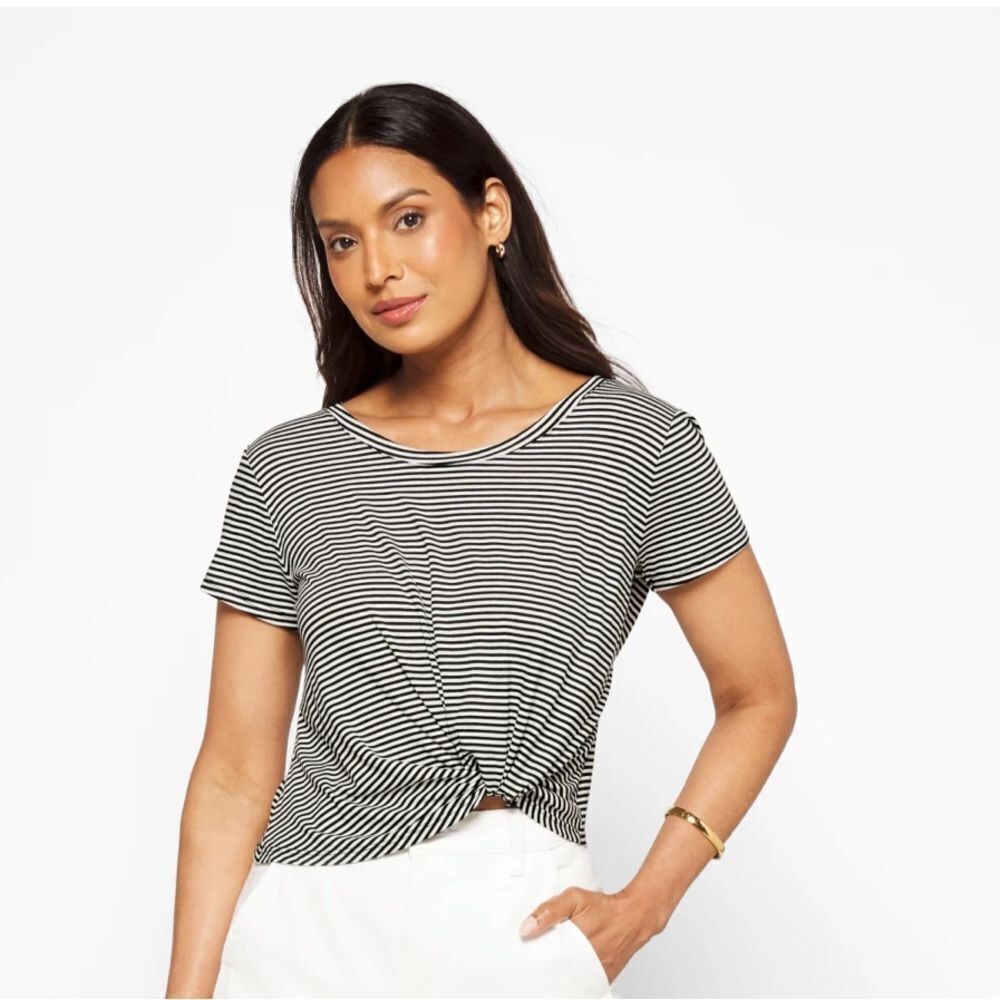 NINE BRITTON Nura Knot Front Knit Top Black Stripe Stitch Fix NWT